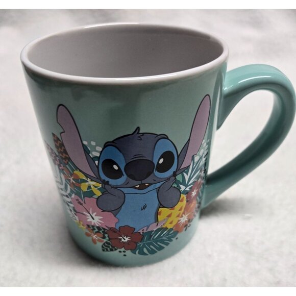 Disney Stitch Ceramic Mug 14 Oz "Weird But Cute" Tropical Floral Design - Picture 1 of 9